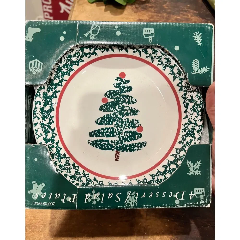 Vintage 80s Furio Italian Christmas Dessert Plates Cottage Holiday Set
